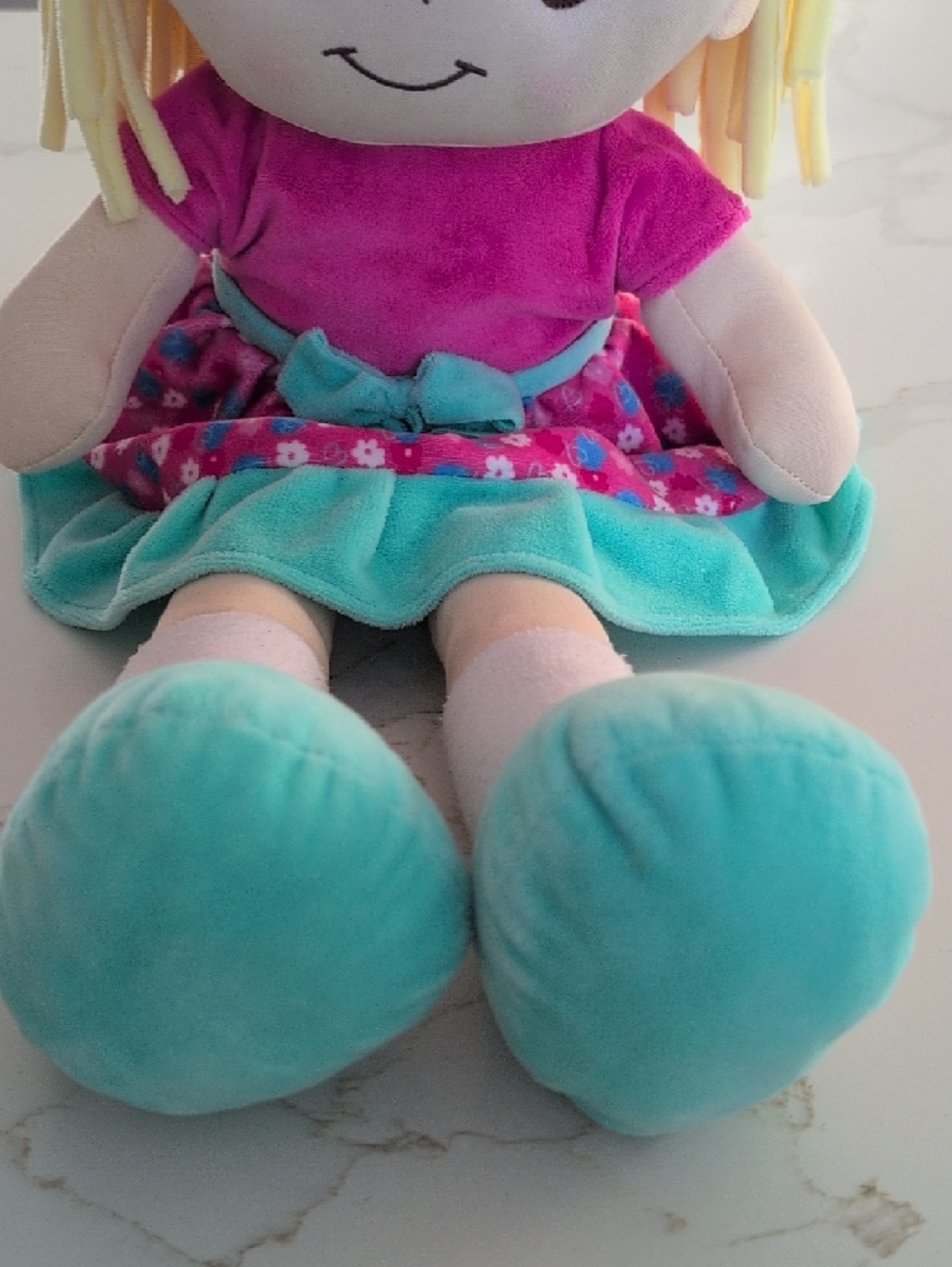 Plush Girl Doll in Turquoise & Pink Dress - Picture 4 of 7